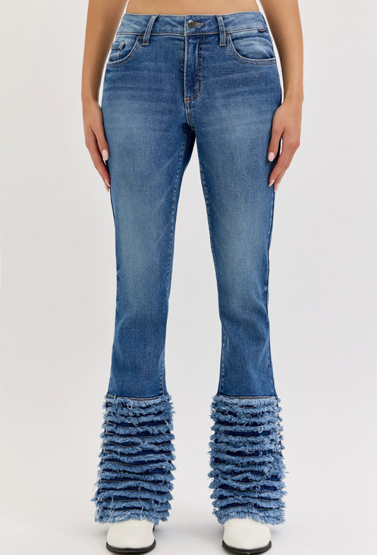 Mid Rise Flare with Distressed Raw Hem