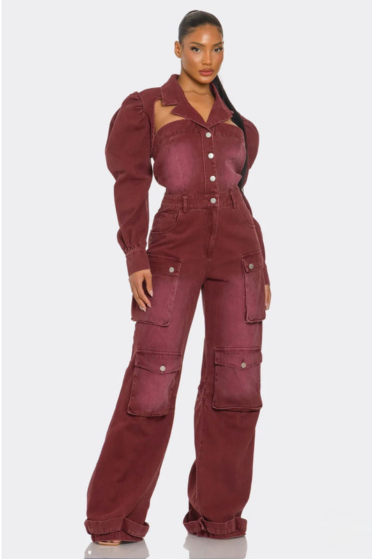 Burgundy Boss Babe Jumpsuit