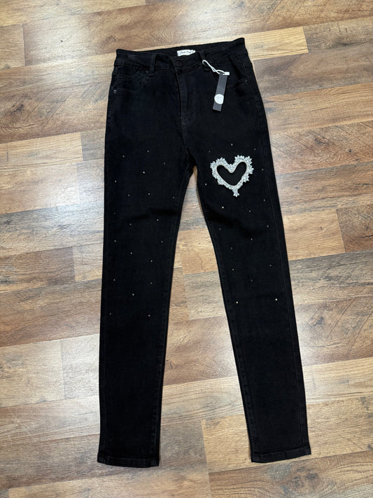 Black Studded Heart Jeans