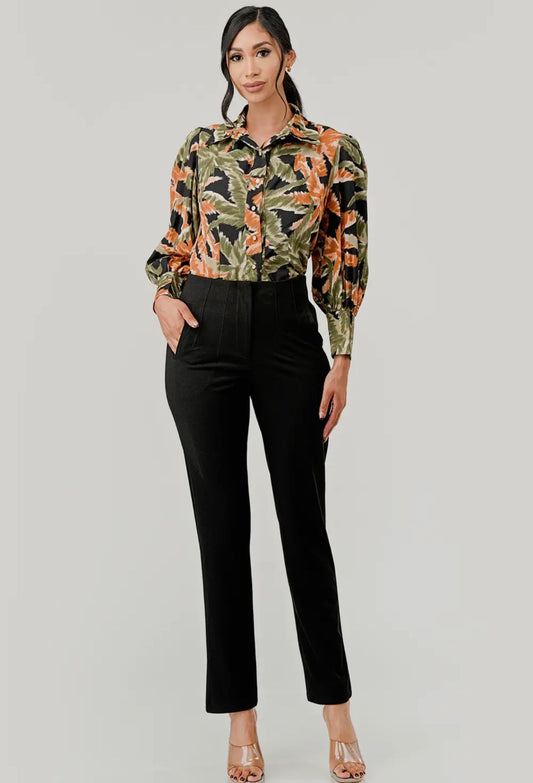 Casual Solid High Waist Pants